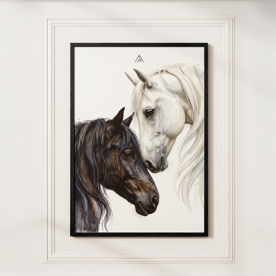 2 Horses Vastu Painting – White & Black Horses