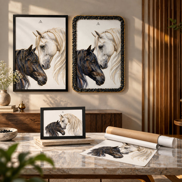 2 Horses Vastu Painting – White & Black Horses