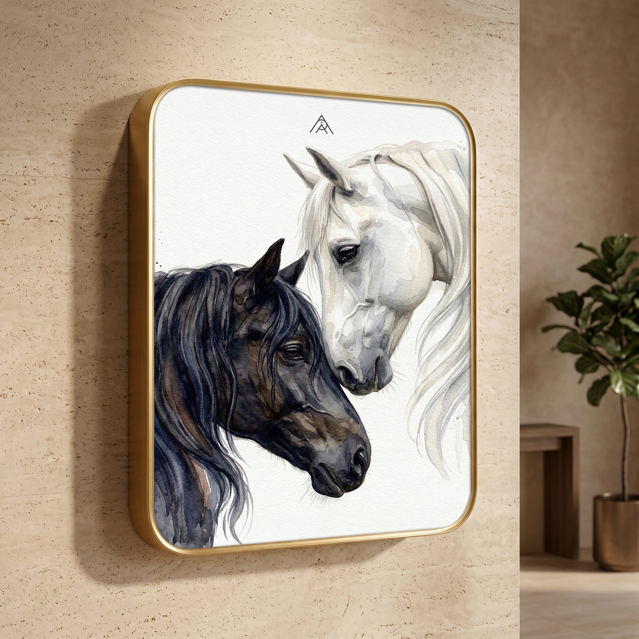 2 Horses Vastu Painting – White & Black Horses