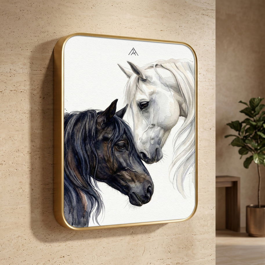 2 Horses Vastu Painting – White & Black Horses