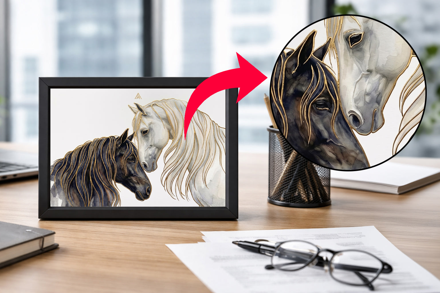 2 Horses Vastu Painting – White & Black Horses