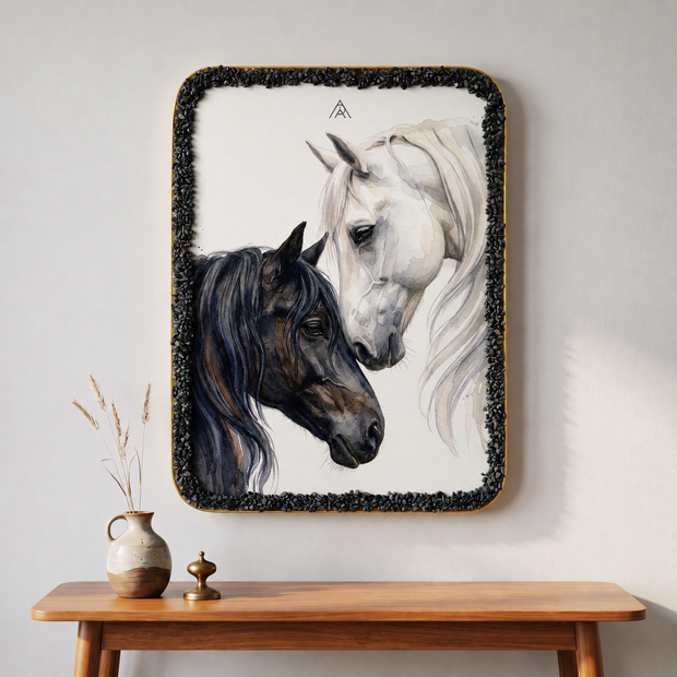 2 Horses Vastu Painting – White & Black Horses